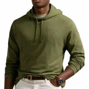 POLO RALPH LAUREN size 3LT Big & Tall Green Solid Jersey Cotton Hooded T-Shirt